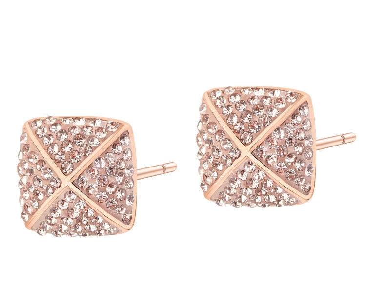 Kolczyki ze stali szlachetnej z kryształami - kwadrat
