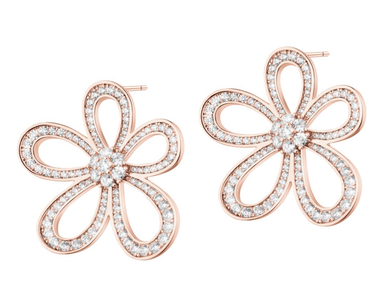 Kolczyki z mosiądzu pozłacane z cyrkoniami - kwiaty