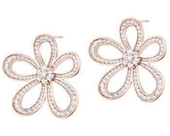 Kolczyki z mosiądzu pozłacane z cyrkoniami - kwiaty