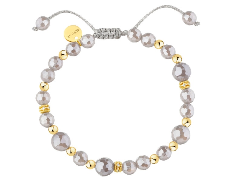 Bransoletka z mosiądzu pozłacana z agatami i cyrkoniami