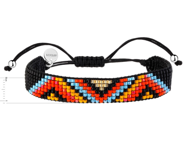 Náramek s prvky z rhodiované mosazi a skleněnými korálky