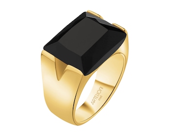 Pierścionek z mosiądzu pozłacany z agatem