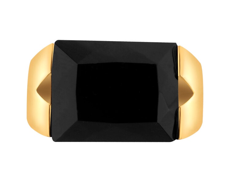 Pierścionek z mosiądzu pozłacany z agatem