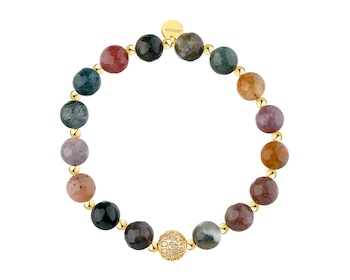 Bransoletka z mosiądzu pozłacana z agatami i cyrkoniami