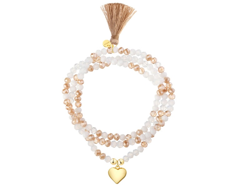 Bransoletka z mosiądzu pozłacana ze szklanymi detalami - serce