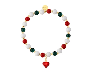 Bransoletka z mosiądzu pozłacana z jadeitami i emalią - serce