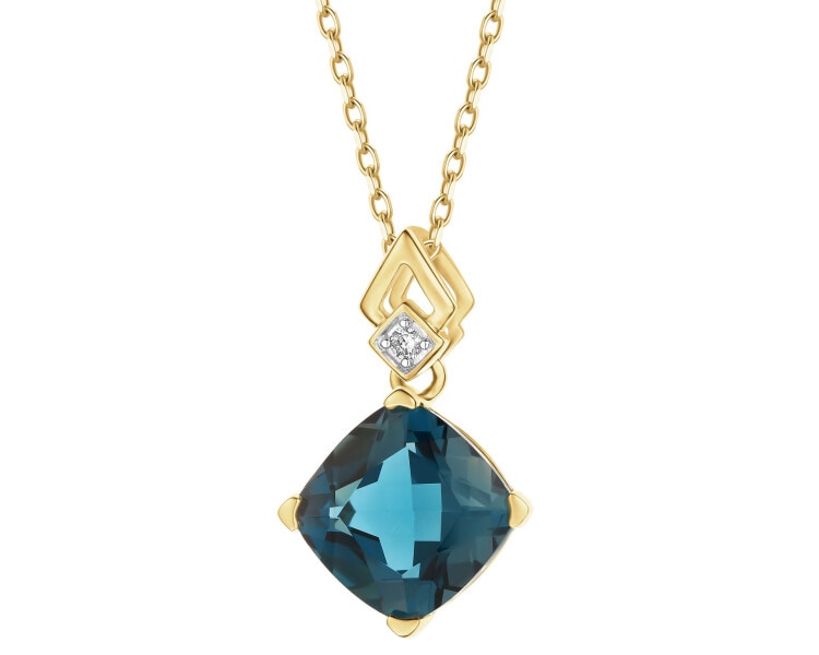 Zlatý přívěsek s diamantem a topazem London Blue - ryzost 585