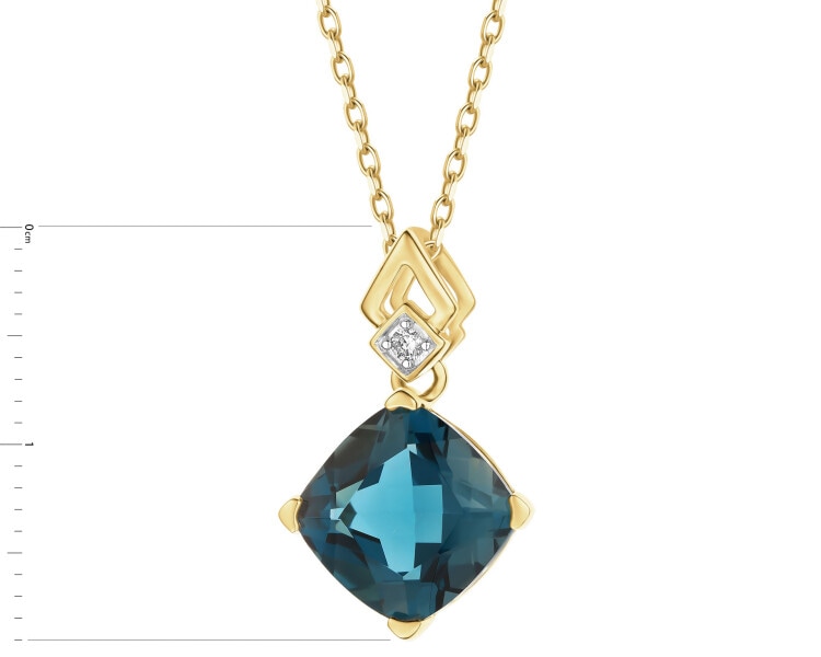 Zlatý přívěsek s diamantem a topazem London Blue - ryzost 585