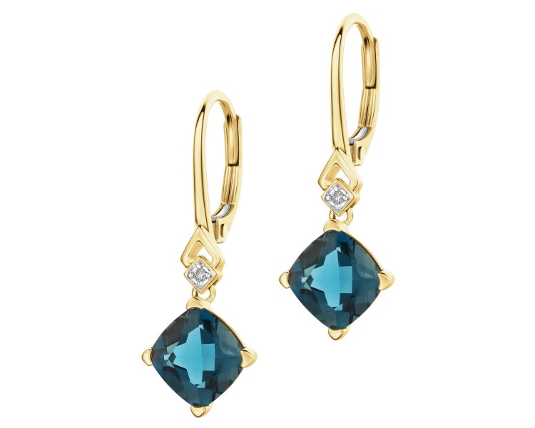 Kolczyki z żółtego złota z diamentami i topazami London Blue - próba 585