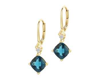 Kolczyki z żółtego złota z diamentami i topazami London Blue - próba 585