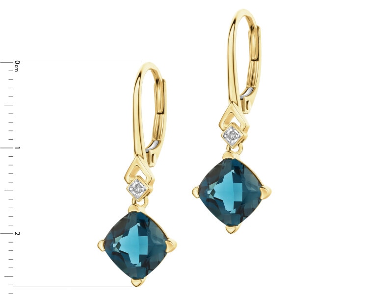 Kolczyki z żółtego złota z diamentami i topazami London Blue - próba 585