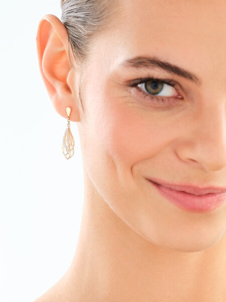 14 K Rhodium-Plated Yellow Gold Dangling Earring with Diamonds - 0,06 ct - fineness 14 K