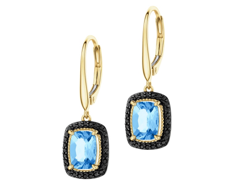 Kolczyki z żółtego złota z brylantami i topazami - próba 