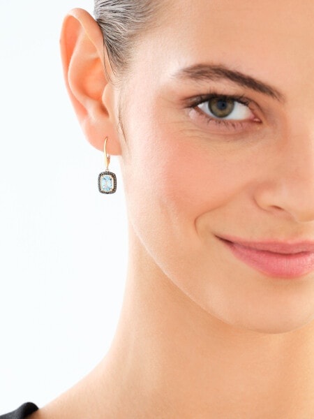 Zlaté náušnice s černými brilianty a topazy - ryzost 585