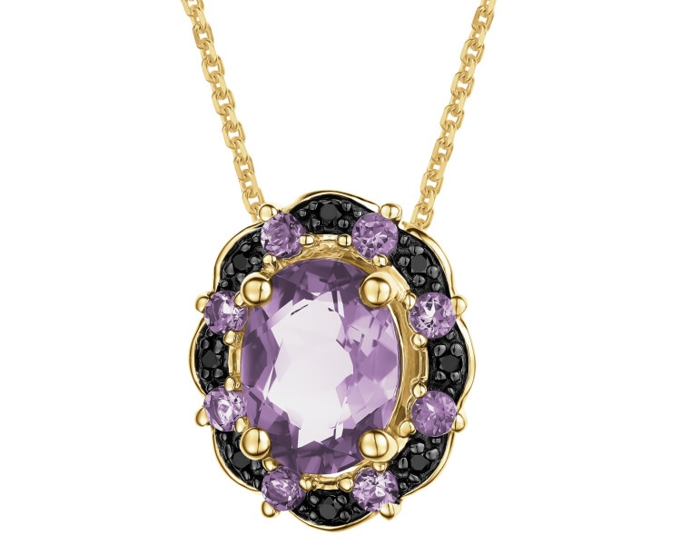 Zlatý náhrdelník s černými brilianty a ametysty - ryzost 585