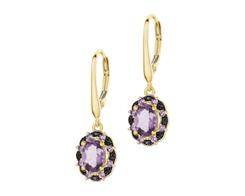 Kolczyki z żółtego złota z czarnymi brylantami i ametystami - próba 585