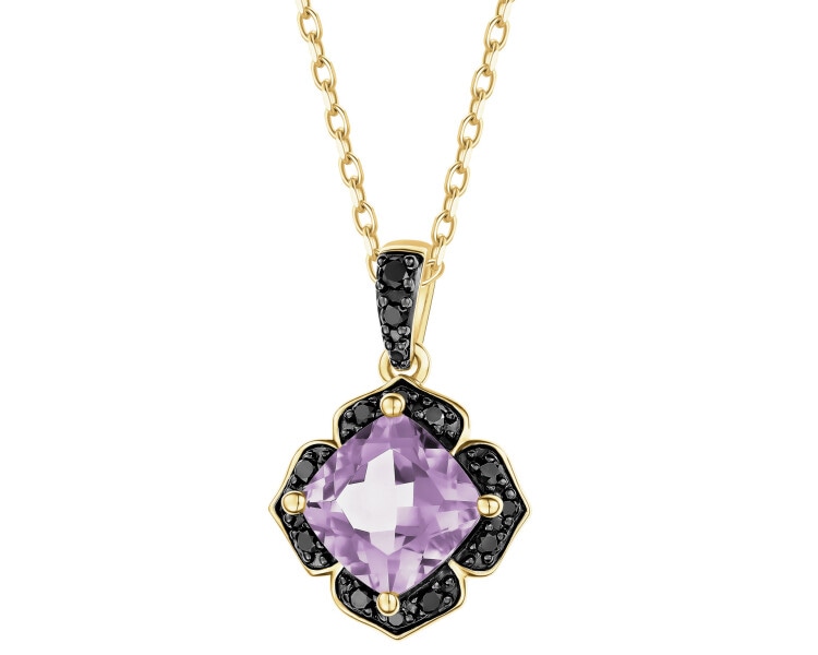 Zlatý přívěsek s černými brilianty a ametystem - ryzost 585