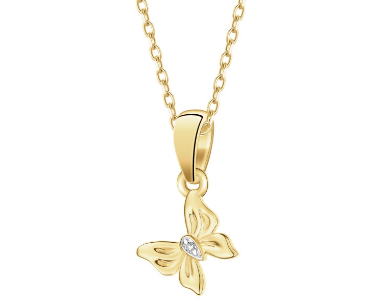 Zawieszka z żółtego złota z diamentem - motyl - 0,003 ct - próba 585