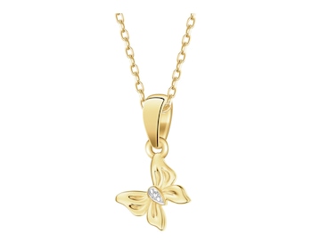 Zawieszka z żółtego złota z diamentem - motyl - 0,003 ct - próba 585