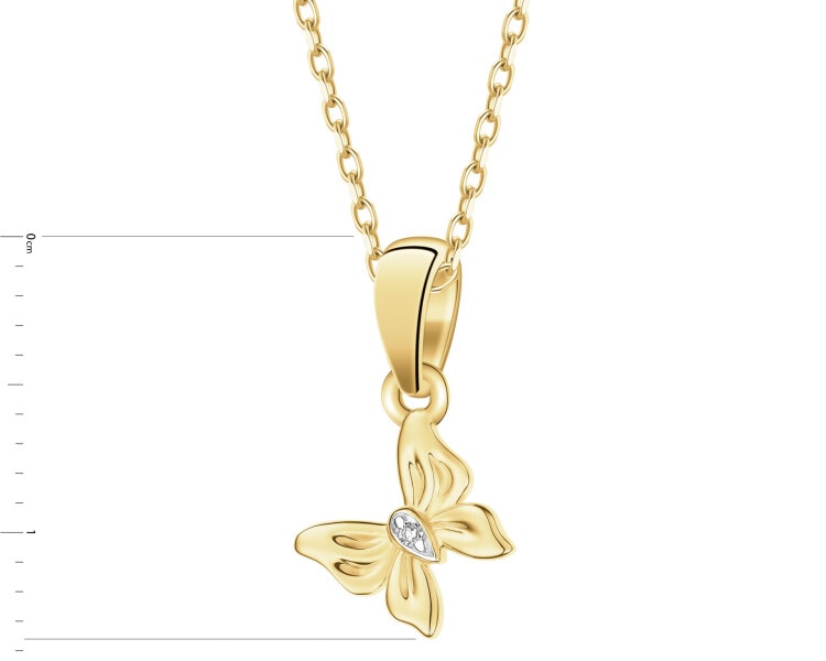 Zawieszka z żółtego złota z diamentem - motyl - 0,003 ct - próba 585