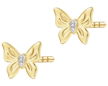 Kolczyki z żółtego złota z diamentami - motyle - 0,006 ct - próba 585