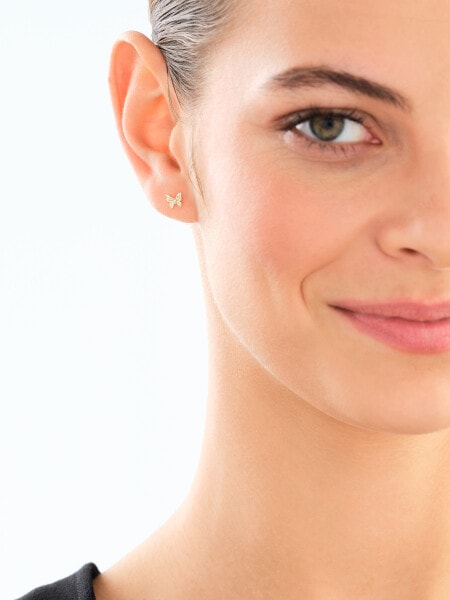 14 K Rhodium-Plated Yellow Gold Earrings with Diamonds - 0,006 ct - fineness 14 K