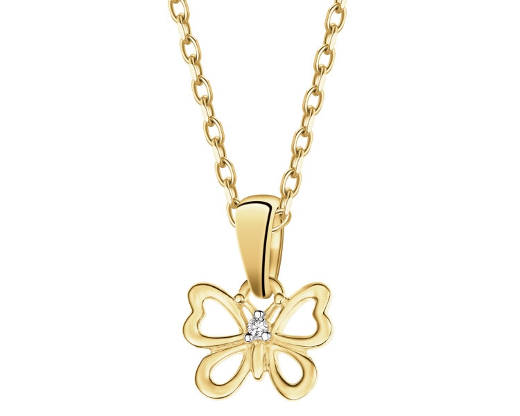 Zawieszka z żółtego złota z diamentem - motyl - 0,006 ct - próba 375