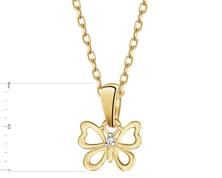 Zawieszka z żółtego złota z diamentem - motyl - 0,006 ct - próba 375