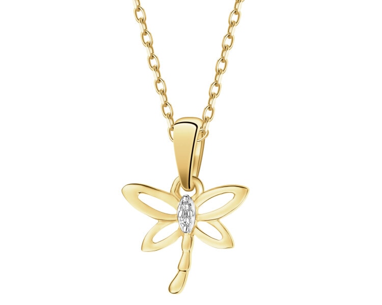 Zawieszka z żółtego złota z diamentami - ważka - 0,008 ct - próba 375