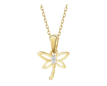 Zawieszka z żółtego złota z diamentami - ważka - 0,008 ct - próba 375