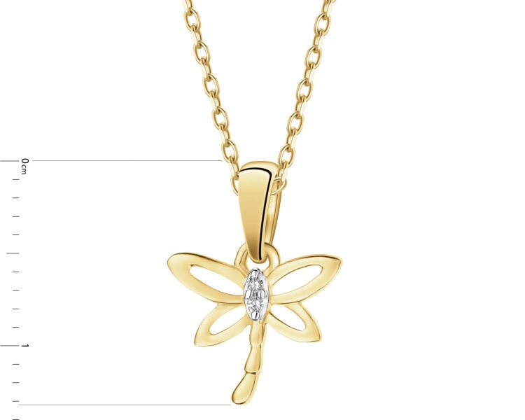 Zawieszka z żółtego złota z diamentami - ważka - 0,008 ct - próba 375