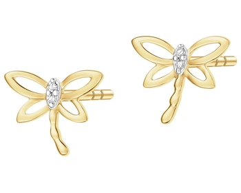 Kolczyki z żółtego złota z diamentami - ważki