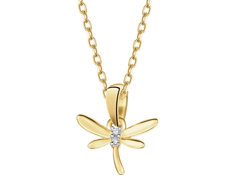 Zawieszka z żółtego złota z diamentami - ważka - 0,01 ct - próba 585