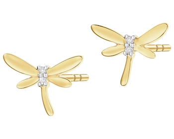 Kolczyki z żółtego złota z diamentami - ważki - 0,01 ct - próba 585