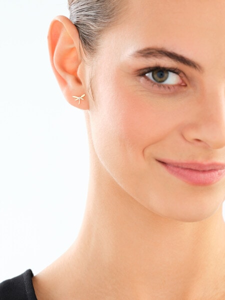 14 K Rhodium-Plated Yellow Gold Earrings with Diamonds - 0,01 ct - fineness 14 K