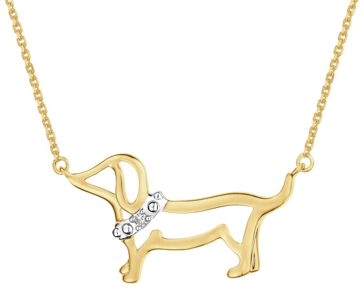 Naszyjnik z żółtego złota z diamentem - jamnik - 0,004 ct - próba 375