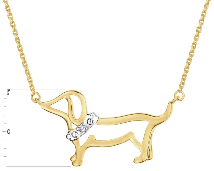 Naszyjnik z żółtego złota z diamentem - jamnik - 0,004 ct - próba 375