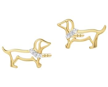 Kolczyki z żółtego złota z diamentami - jamnik - 0,006 ct - próba 375