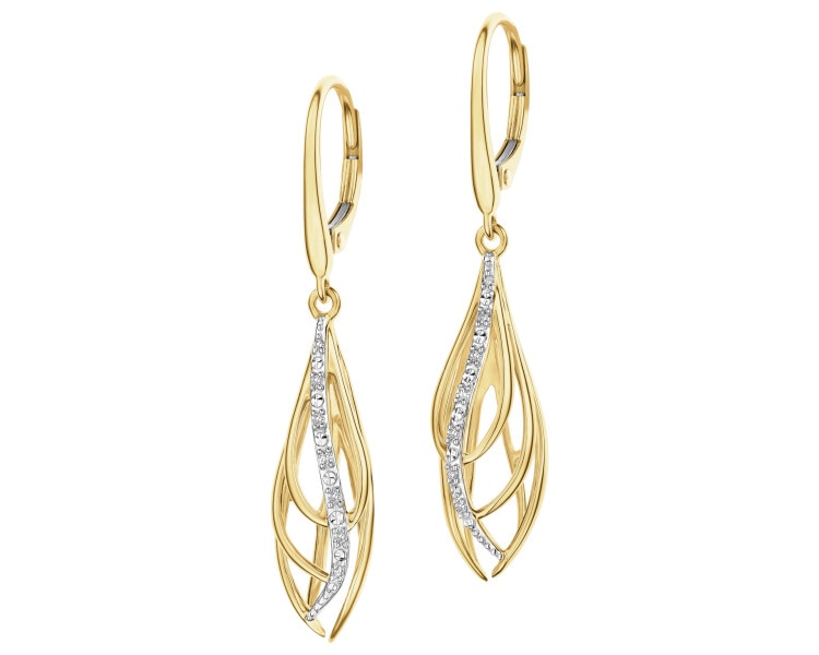 Kolczyki z żółtego złota z diamentami - 0,04 ct - próba 585
