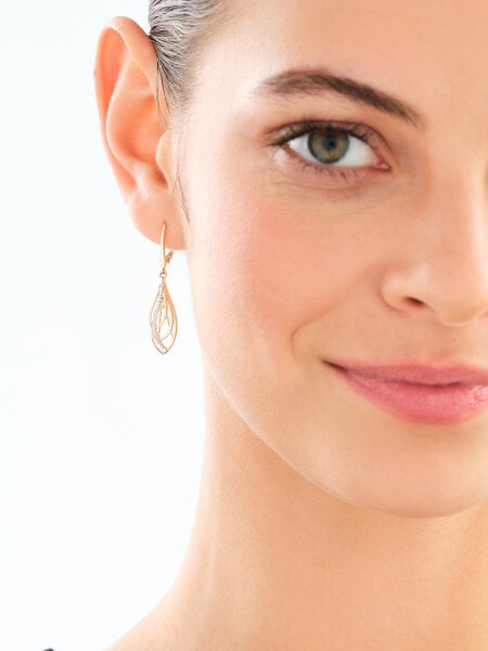 14 K Rhodium-Plated Yellow Gold Dangling Earring with Diamonds - 0,04 ct - fineness 14 K