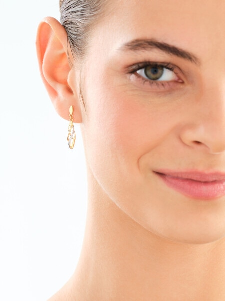 9 K Rhodium-Plated Yellow Gold Dangling Earring with Diamonds - 0,02 ct - fineness 9 K