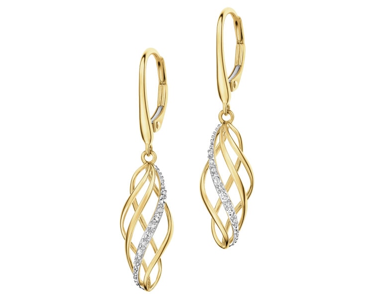 Kolczyki z żółtego złota z diamentami - 0,03 ct - próba 585