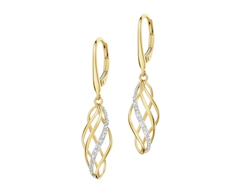 Kolczyki z żółtego złota z diamentami - 0,03 ct - próba 585