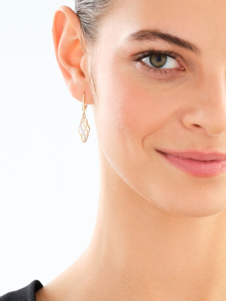 14 K Rhodium-Plated Yellow Gold Dangling Earring with Diamonds - 0,03 ct - fineness 14 K