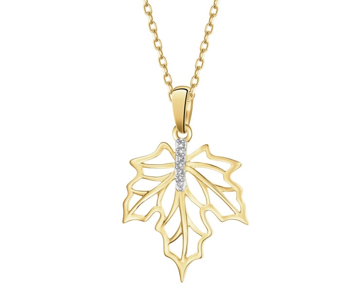 Zawieszka z żółtego złota z diamentami - liść - 0,01 ct - próba 375