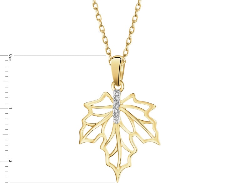 Zawieszka z żółtego złota z diamentami - liść - 0,01 ct - próba 375