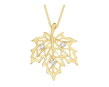 Naszyjnik z żółtego złota z brylantami - liść - 0,03 ct - próba 585