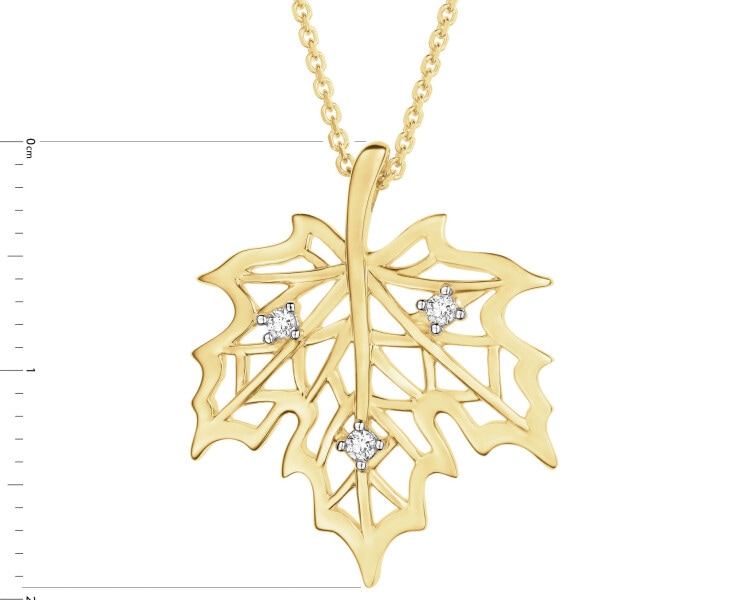 Naszyjnik z żółtego złota z brylantami - liść - 0,03 ct - próba 585