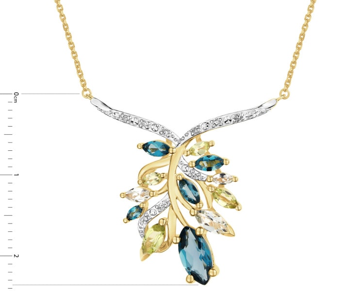 Zlatý náhrdelník s diamanty, topazy a peridoty - listy - ryzost 585