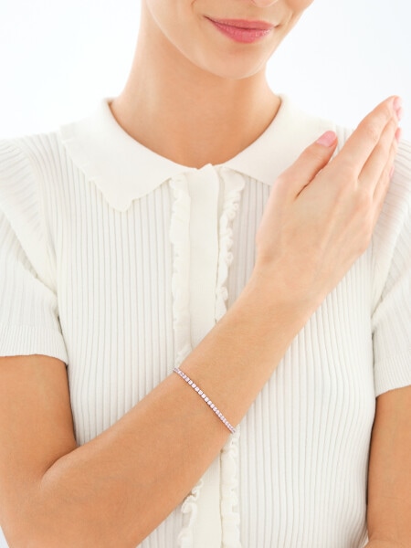 Rhodium Plated Silver Tennis Bracelet with Cubic Zirconia